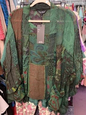Green Patchwork Boho Kimono Jacket